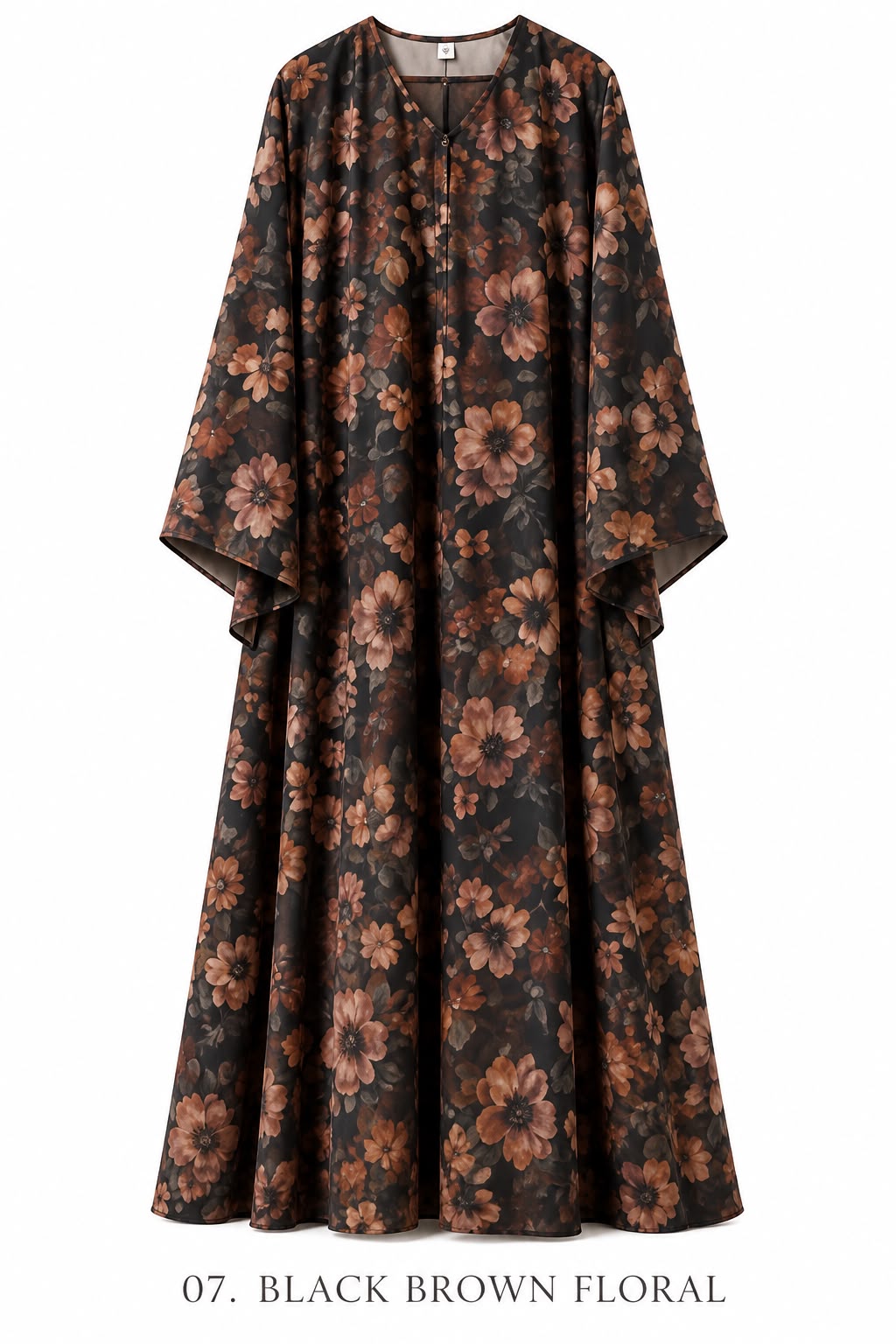 Black Brown Floral Abaya