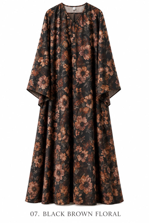 Black Brown Floral Abaya