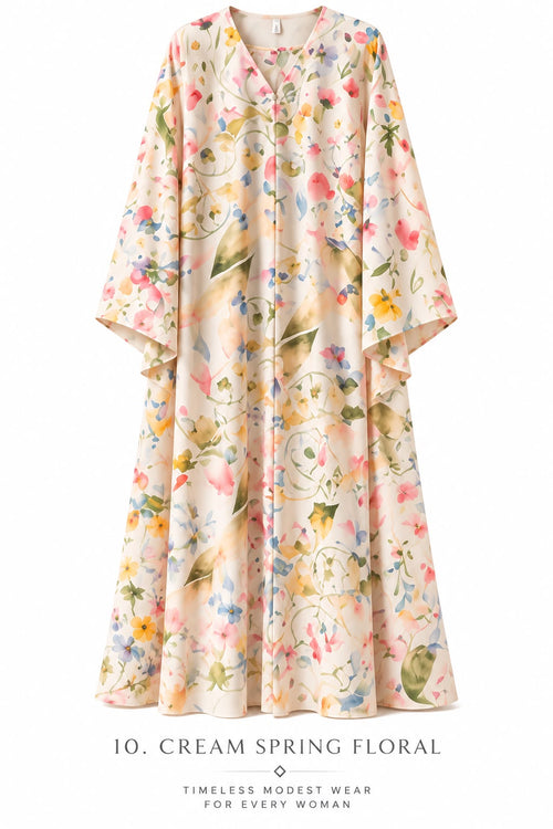 Cream Spring Floral Abaya