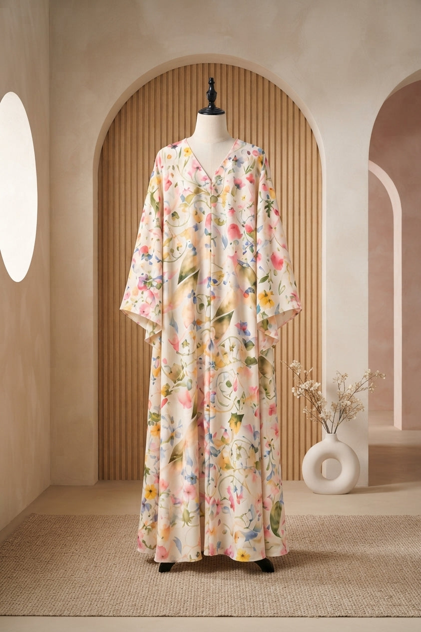 Cream Spring Floral Abaya