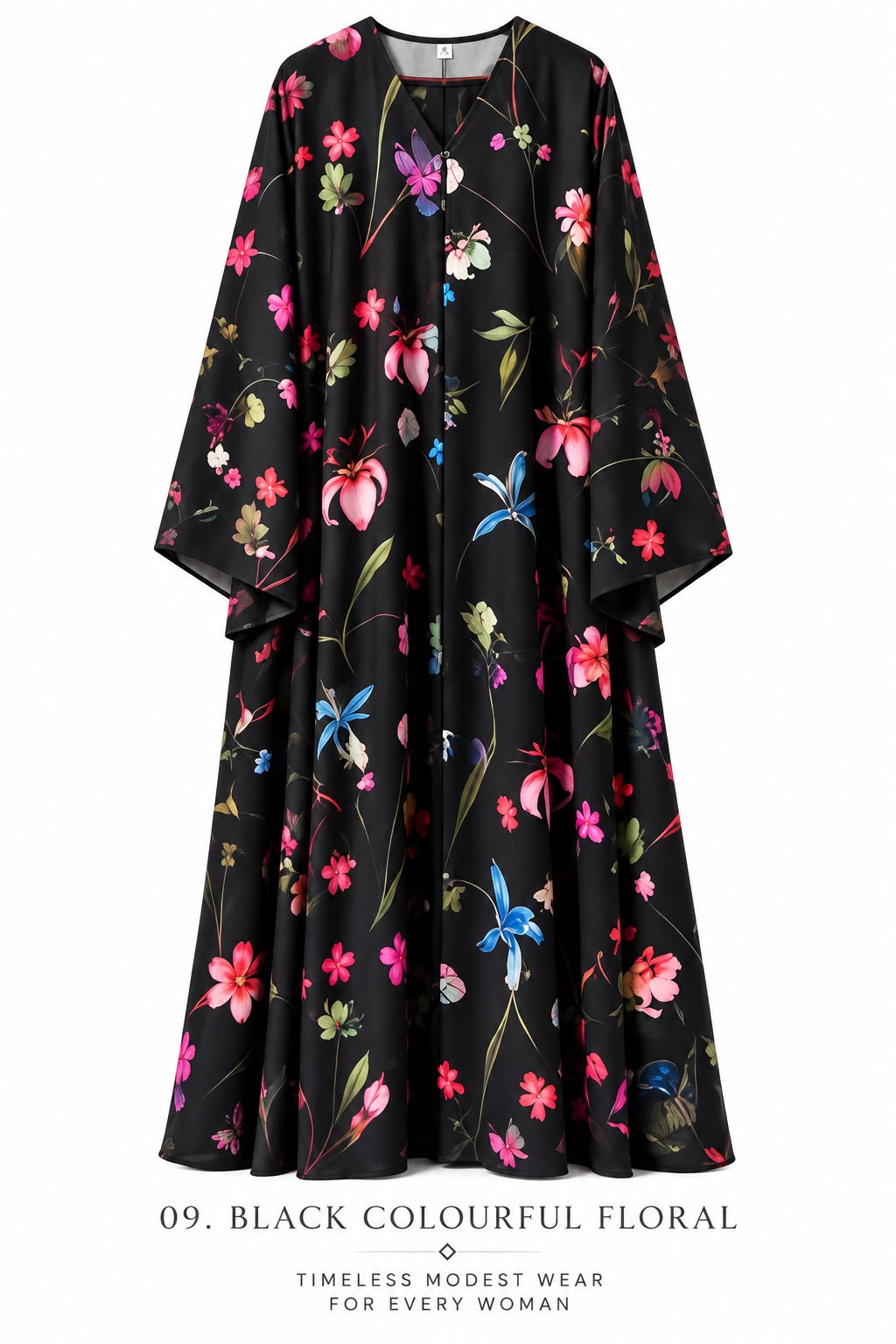 Back Colourful Floral Abaya