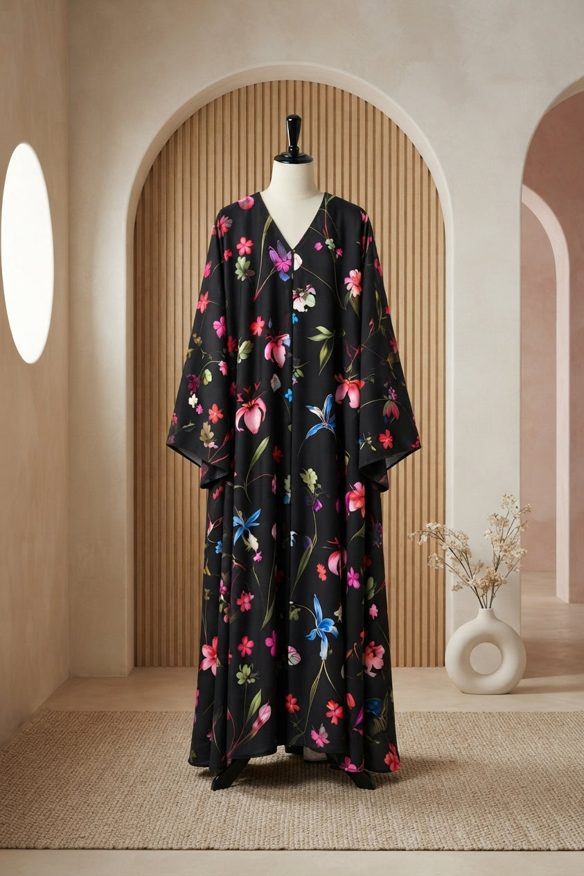 Back Colourful Floral Abaya