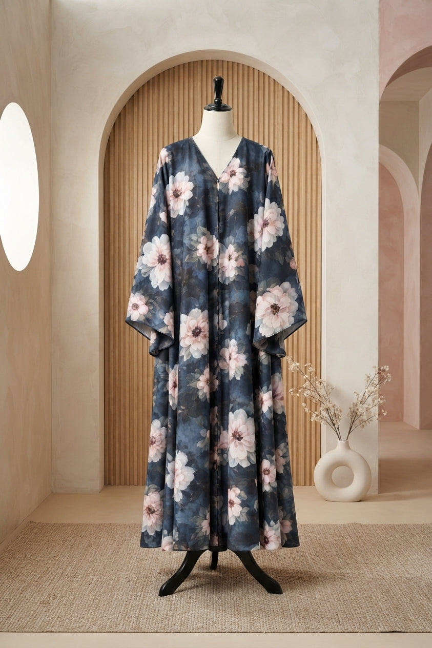 Denim Floral Abaya