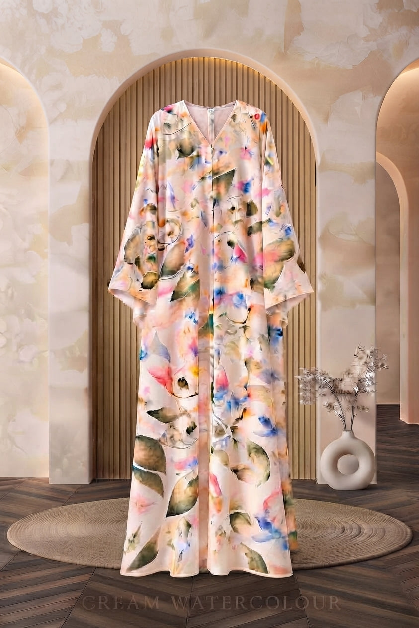 Cream Watercolour Abaya