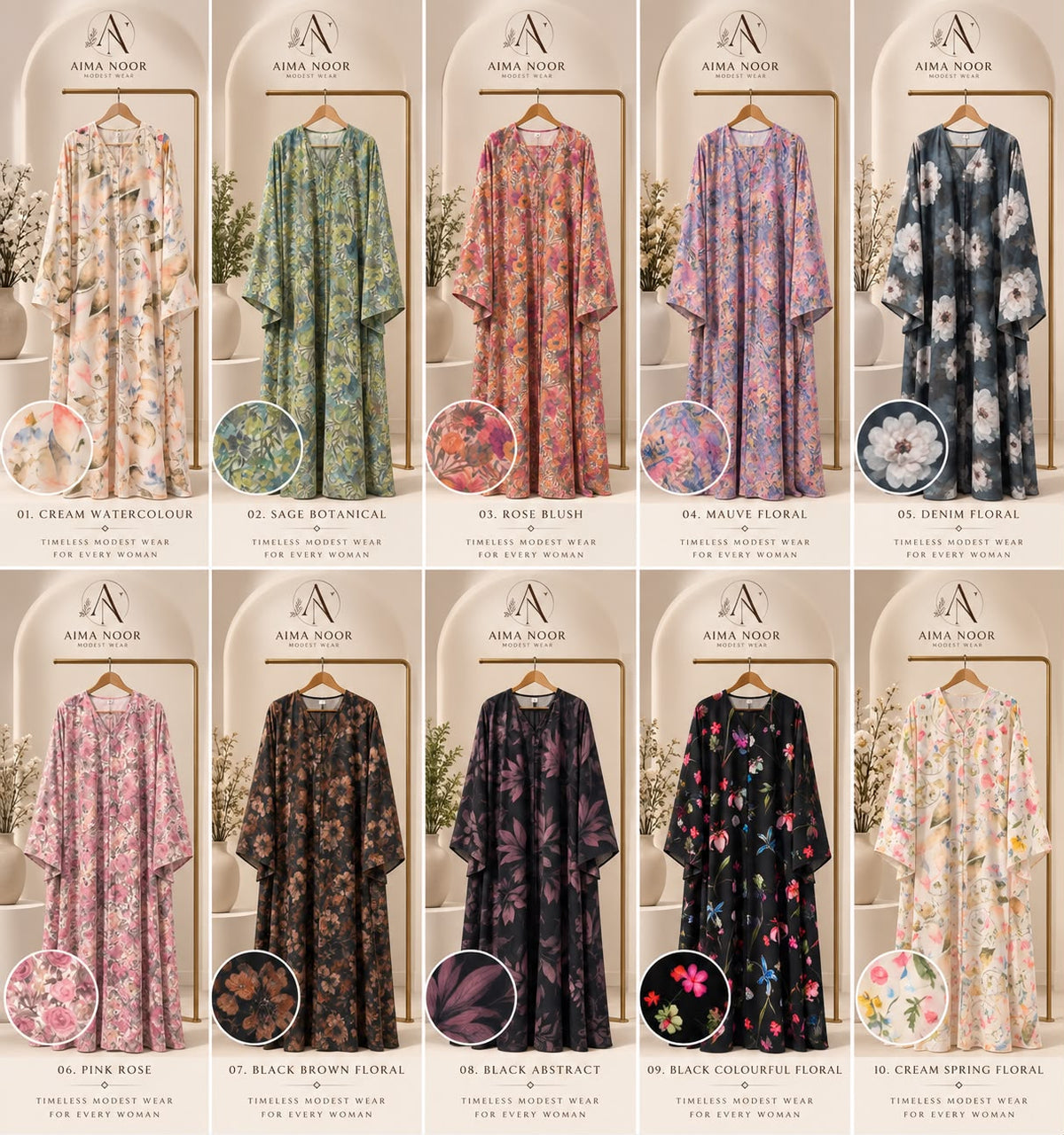 Back Colourful Floral Abaya